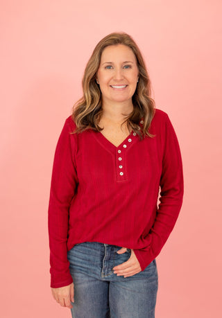 Pursuing Sweetness Ribbed Henley Top - Bray and Em Boutique