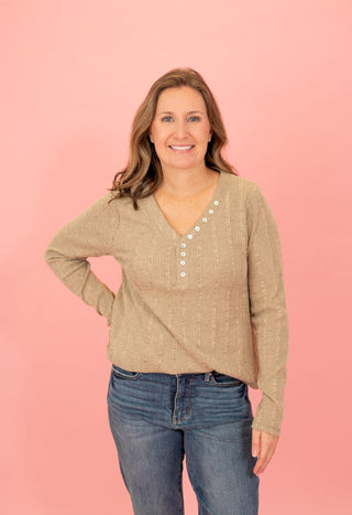 Pursuing Sweetness Ribbed Henley Top - Bray and Em Boutique