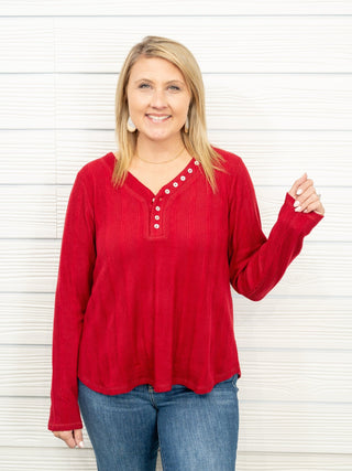 Pursuing Sweetness Ribbed Henley Top - Bray and Em Boutique
