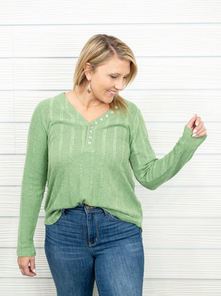 Pursuing Sweetness Ribbed Henley Top - Bray and Em Boutique