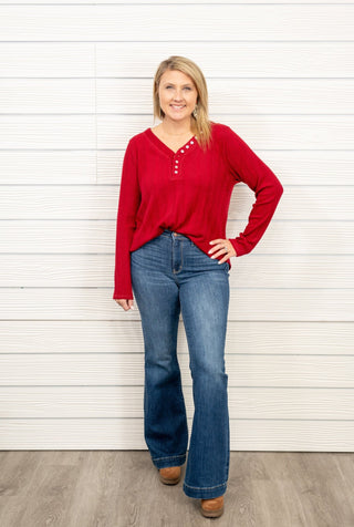 Pursuing Sweetness Ribbed Henley Top - Bray and Em Boutique