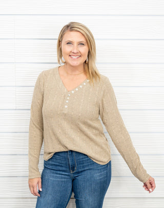 Pursuing Sweetness Ribbed Henley Top - Bray and Em Boutique