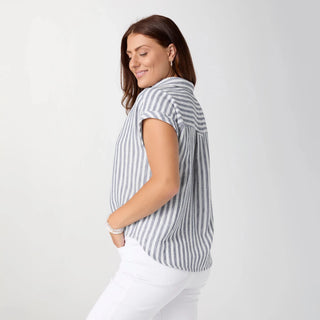 Reagan Cap Sleeve Striped Collared Top - Bray and Em Boutique