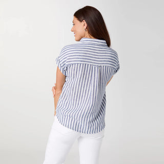 Reagan Cap Sleeve Striped Collared Top - Bray and Em Boutique