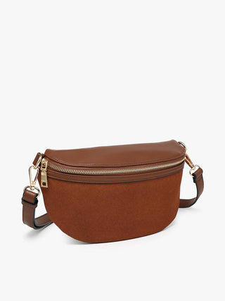 Regina Faux Suede Sling Bag w/ Vegan Leather Trim | M2882 : Brown - Bray and Em Boutique