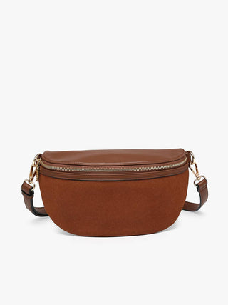 Regina Faux Suede Sling Bag w/ Vegan Leather Trim | M2882 : Brown - Bray and Em Boutique