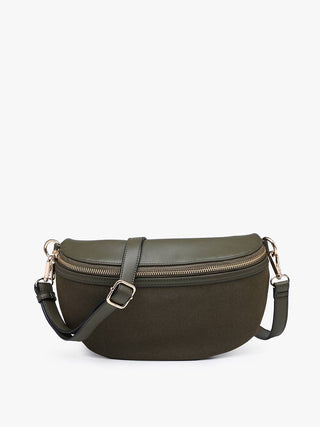 Regina Faux Suede Sling Bag w/ Vegan Leather Trim | M2882 : Olive - Bray and Em Boutique