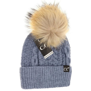 Ribbed Cuff Fur Pom Beanie - Bray and Em Boutique
