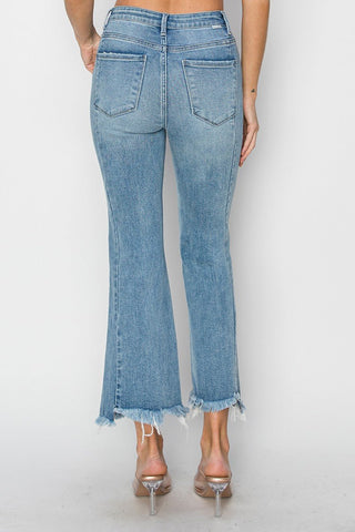 RISEN Almost Positive HR Raw Hem Flare Crop Jeans - Bray and Em Boutique