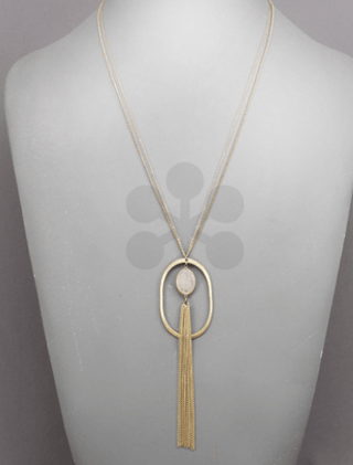 Rose Oval Quartz Stone & Pendant Tassel Necklace - Bray and Em Boutique