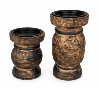 Rustic Brown Wash Wooden Candle Holders - Bray and Em Boutique