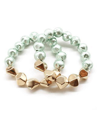 Shiny Metalic Beaded Stretch Bracelet (Set of 2) - Bray and Em Boutique