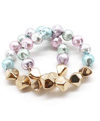 Shiny Metalic Beaded Stretch Bracelet (Set of 2) - Bray and Em Boutique