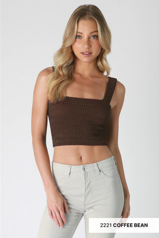 Shirred Square Neck Crop Tank Top - Bray and Em Boutique