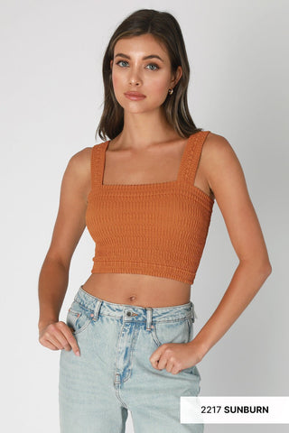 Shirred Square Neck Crop Tank Top - Bray and Em Boutique