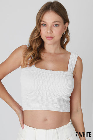 Shirred Square Neck Crop Tank Top - Bray and Em Boutique