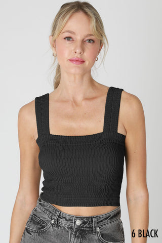 Shirred Square Neck Crop Tank Top - Bray and Em Boutique