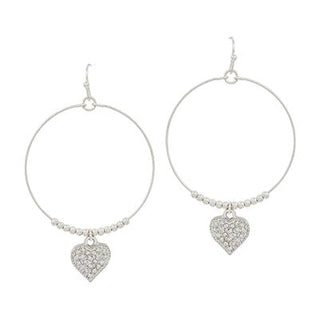 Silver Rhinestone Heart Open Circle Earring - Bray and Em Boutique