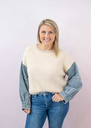 Simple Choice Denim Sleeve Sweater - Bray and Em Boutique