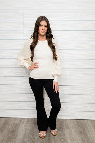 Simply Adore Pleated Sleeve Sweater - Bray and Em Boutique
