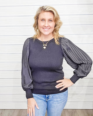 Simply Adore Pleated Sleeve Sweater - Bray and Em Boutique