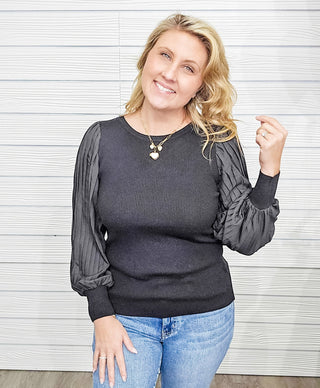 Simply Adore Pleated Sleeve Sweater - Bray and Em Boutique