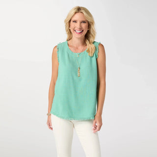 Sloane Button Back Tank with Frayed Edge - Bray and Em Boutique