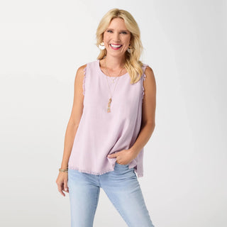 Sloane Button Back Tank with Frayed Edge - Bray and Em Boutique