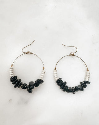 Stone and Wooden Hoop Earrings - Bray and Em Boutique