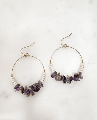 Stone and Wooden Hoop Earrings - Bray and Em Boutique