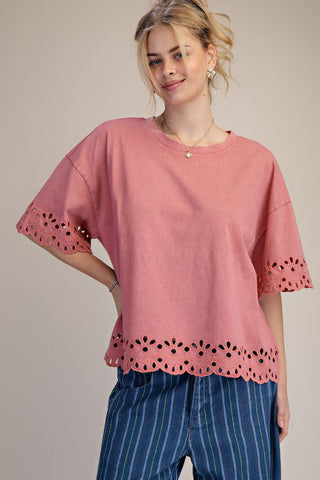 Sunlit Petals Washed Top - Bray and Em Boutique