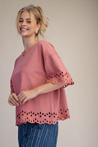Sunlit Petals Washed Top - Bray and Em Boutique
