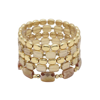 Tan Glass Crystal and Gold Bracelet Stack - Bray and Em Boutique