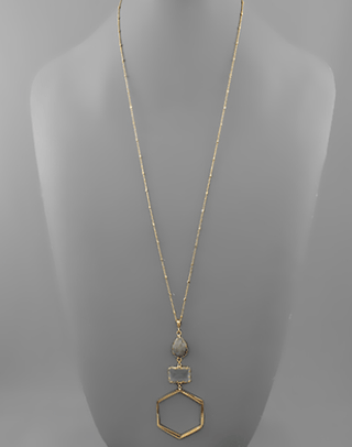 Teardrop Stone and Hexagon Necklace - Bray and Em Boutique