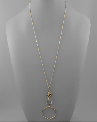 Teardrop Stone and Hexagon Necklace - Bray and Em Boutique