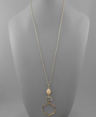 Teardrop Stone and Hexagon Necklace - Bray and Em Boutique