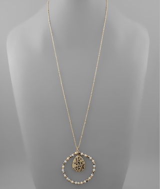 Teardrop Stone and Round Beaded Necklace - Bray and Em Boutique