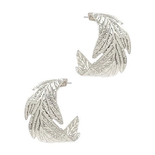 Textured Leaf Open Hoop Earrings - Bray and Em Boutique