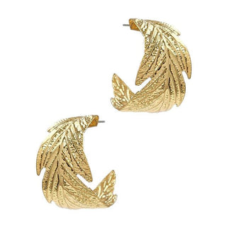 Textured Leaf Open Hoop Earrings - Bray and Em Boutique