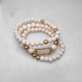 Textured & Wood Beaded Set of 3 Stretch Bracelet - Bray and Em Boutique