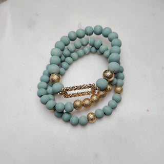 Textured & Wood Beaded Set of 3 Stretch Bracelet - Bray and Em Boutique