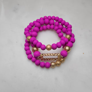 Textured & Wood Beaded Set of 3 Stretch Bracelet - Bray and Em Boutique