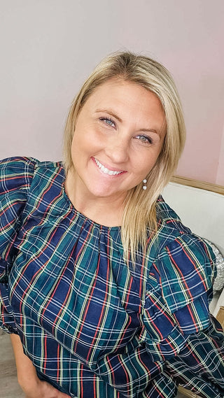 The Holly Navy Plaid Top - Bray and Em Boutique