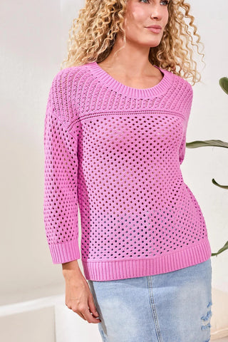 TRIBAL Crew Neck Open-Stitch 3/4 Sleeve Sweater

Lightweight, breathable, and effortlessly chic—this TRIBAL open-stitch sweater is the perfect layering piece for any season. Designed with a classic crew neckline and relaxed 3/4 sleeves, it features an airy open-knit texture that adds dimension while keeping the look soft and easy. Wear it over a cami or tank for casual days, or dress it up with denim and accessories for an elevated everyday outfit.

Details:

Crew neckline

Open-stitch knit design
