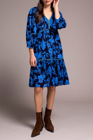 TRIBAL Blue Bloom Tiered Dress - Bray and Em Boutique