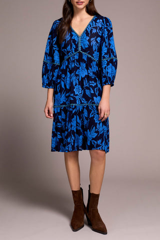 TRIBAL Blue Bloom Tiered Dress - Bray and Em Boutique