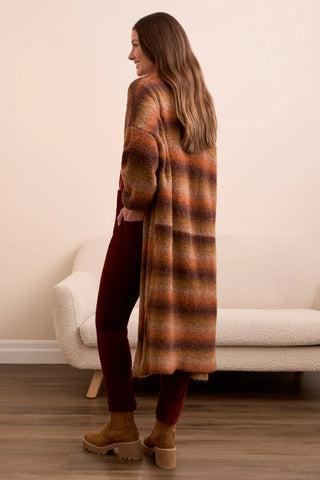 TRIBAL Boucle Space Dye Puff Sleeve Long Cardigan