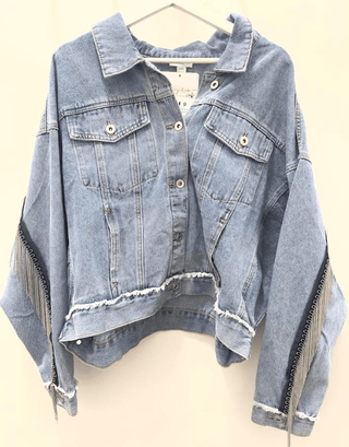 TRIBAL Chain Fringe Detail Denim Jacket - Bray and Em Boutique