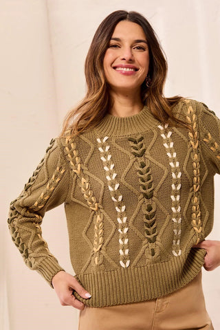 TRIBAL Cable Knit Crew Neck Sweater