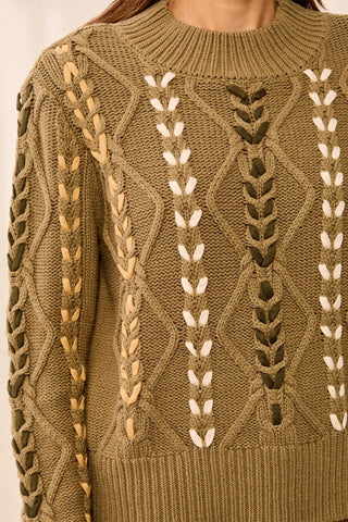 TRIBAL Cable Knit Crew Neck Sweater